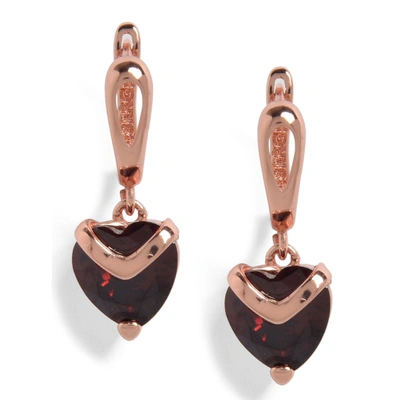 Sohi Red Rose Gold Plated Heart Shaped Drop Earrings In Black