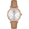 Tissot Women's Swiss Everytime Beige Leather Strap Watch 34mm In Gold