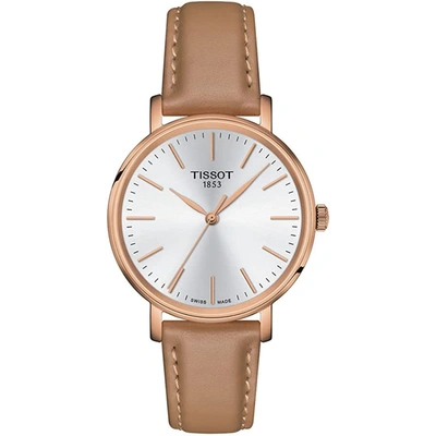 Tissot Women's Swiss Everytime Beige Leather Strap Watch 34mm In Gold