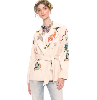 Aratta Ivory Estrella Embroidered Jacket In Multi