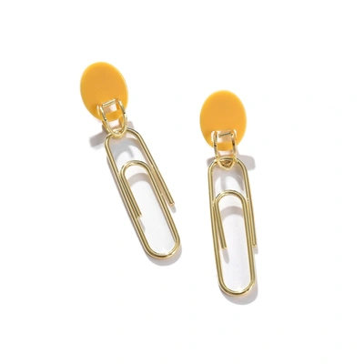 Sohi Yellow Contemporary Drop Earrings In Orange