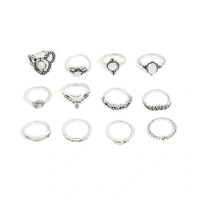 Sohi Pack Of 12 Designer Ring In Silver