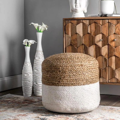 Nuloom Janis Braided Jute Filled Ottoman Pouf