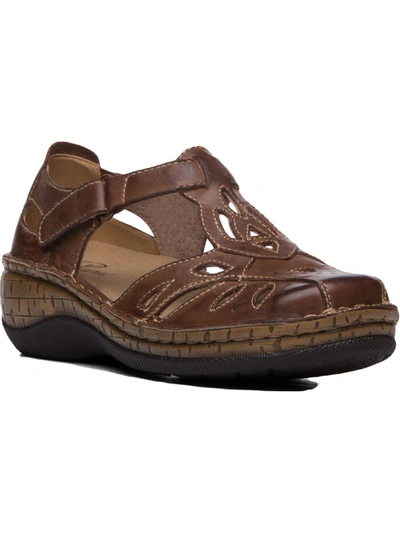 Propét Jenna Womens Leather Cut Out Fisherman Sandals In Brown