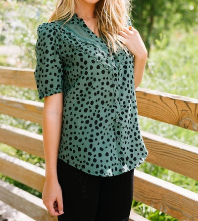 Listicle Leopard And Lace Blouse In Deep Sage In Green