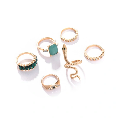 Sohi Gold Color Pack Of 6 Gold Plated Designer Stone Ring For Women's In Silver