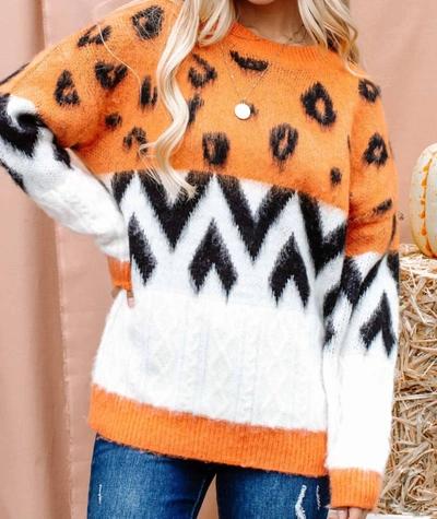 And The Why Fall/halloween Sweater In Black/orange/white