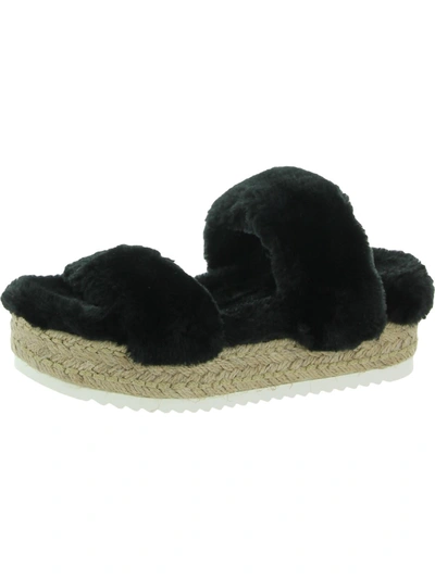 Steve Madden Katana Womens Faux Fur Open Toe Platform Sandals In Black