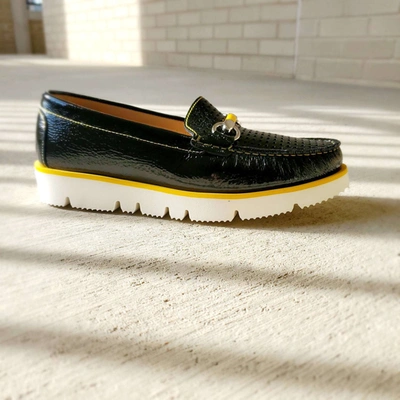 Di Chenzo Women's Leather Italian Loafer In Black Patent/yellow Trim In Multi