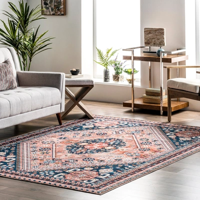 Nuloom Nevaeh Machine Washable Bohemian Medallion Area Rug In Blue