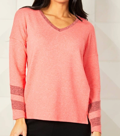 French Kyss Long Sleeve Love V-neck Top In Coral In Pink