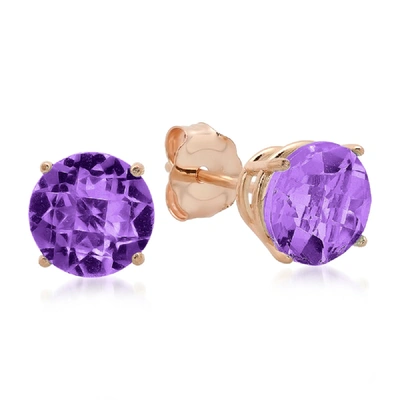 Max + Stone 10k Rose Gold 6mm Round Checkerboard Cut Pink Amethyst Stud Earrings In Green