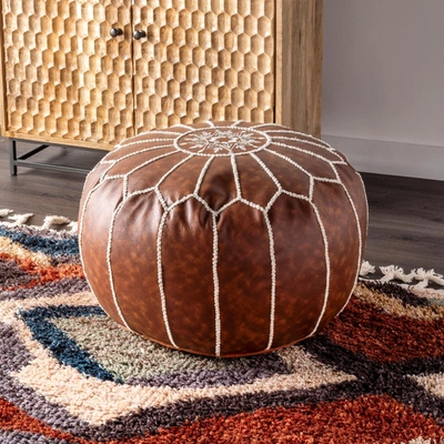 Nuloom Classic Moroccan Faux Leather Filled Ottoman Pouf In Blue
