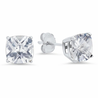 Max + Stone Sterling Silver 6mm Cushion Cut Checkerboard Gemstone Stud Earrings In White