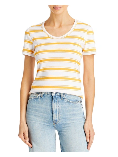 Three Dots Womens Striped Scoop Neck T-shirt In Yellow