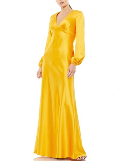 Ieena For Mac Duggal Womens Satin Strappy Back Evening Dress In Yellow