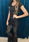 LUCKY & BLESSED LACE BELL BOTTOM PANTS IN BLACK