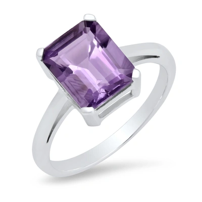 Max + Stone Sterling Silver 8x10 Emerald Cut Gemstone Ring In Green