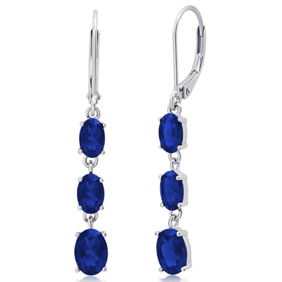 Max + Stone Gemstone Oval Shape Dangle Earrings In 925 Sterling Silver (1.5") In Blue