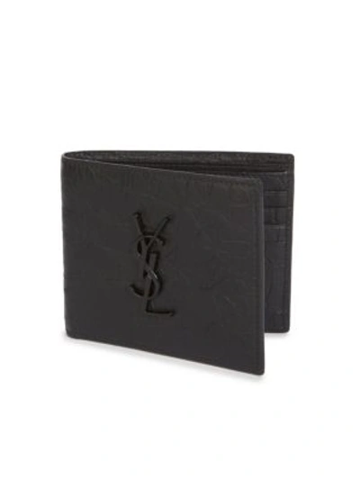 Saint Laurent Croc-embossed Monogram Leather Wallet In Black