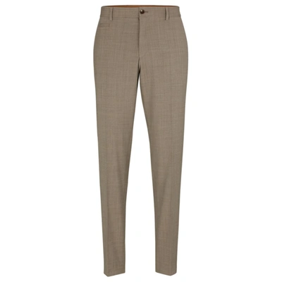Hugo Boss Men's Flat-front Trousers In Micro-patterned Virgin Wool In Brown