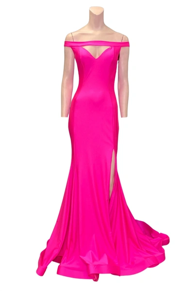 Jessica Angel Off The Shoulder Evening Gown In Neon Pink