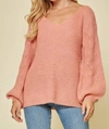 ANDREE BY UNIT PATTERNED SLEEVE KNIT SWEATER IN APRICOT