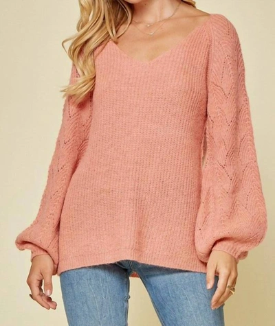 Andree By Unit Patterned Sleeve Knit Sweater In Apricot In Pink