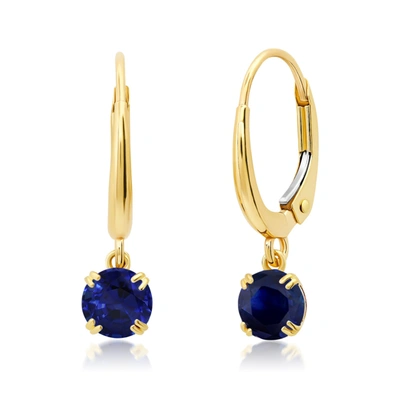 Nicole Miller 10k White Or Yellow Gold Round Cut 5mm Gemstone Dangle Lever Back Earrings With Push Backs In Blue