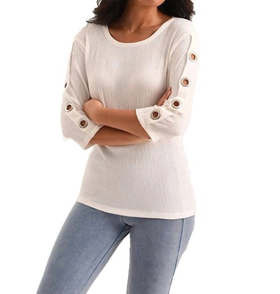 French Kyss Janelle Grommet Sleeve Top In White In Beige