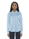 Alexia Admor Rachel Rhinestone Trim Satin Button-up Blouse In Blue