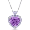 Mimi & Max Halo Diamond And 3 4/5 Ct Tgw Heart Shaped Tanzanite Amethyst Pendant With Chain In 10k White Gold In Purple