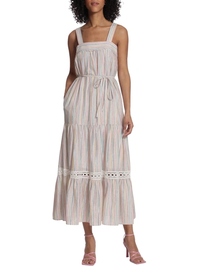 Maggy London Womens Striped Belted Midi Dress In Pink