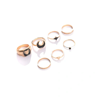 Sohi Pack Of 7 Gold Plated Designer Ring In Silver