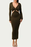 The Sang Knit Cutout Maxi Dress In Olive In Green