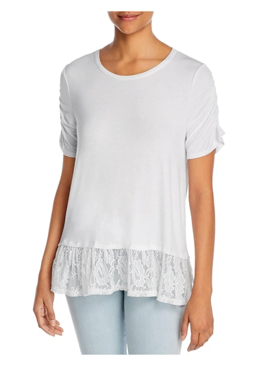 A+a Collection Womens Lace Trim Short Sleeve T-shirt In White
