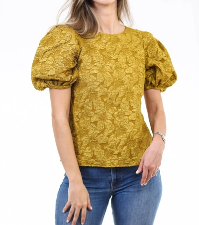 2.7 August Apparel Lisa Puff Sleeve Textured Top In Gold In Yellow
