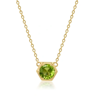 Nicole Miller 14k Yellow Gold Overlay Over Sterling Silver Round Gemstone Hexagon Stationary Pendant Necklace On 1 In Green