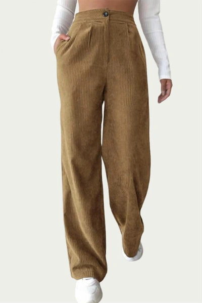 TREND SHOP HIGH-WAIST PLEATED CORDUROY PANT IN CAMEL