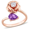 MIMI & MAX 1 CT TGW PEAR AFRICAN AMETHYST AND WHITE TOPAZ 2-STONE ROSE RING