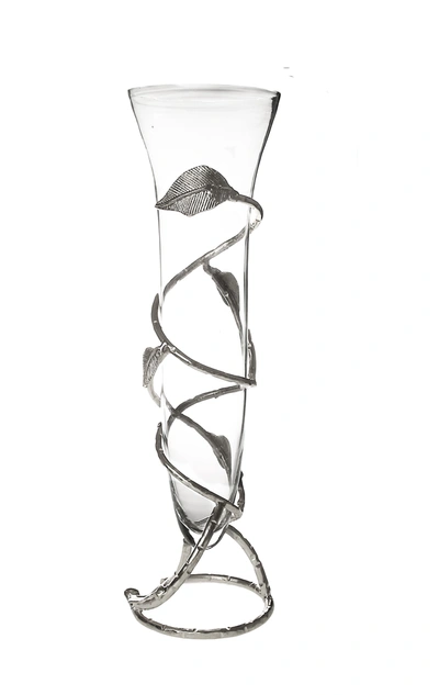 Classic Touch Decor Glass Vase With Removable Nickel Leaf Design Base