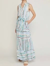 ENTRO SLEEVELESS TIERED MAXI DRESS IN GREEN ABSTRACT PRINT