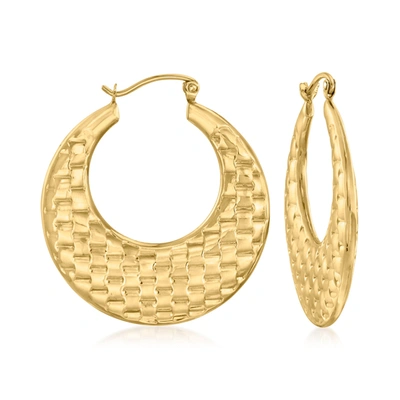 Canaria Fine Jewelry Canaria 10kt Yellow Gold Basketweave-pattern Hoop Earrings