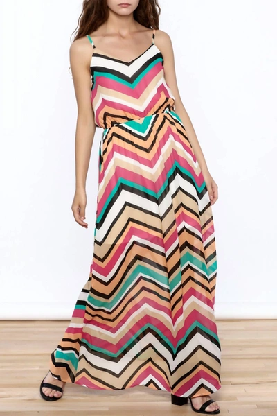 Umgee Chevron Print Maxi Dress In Multi