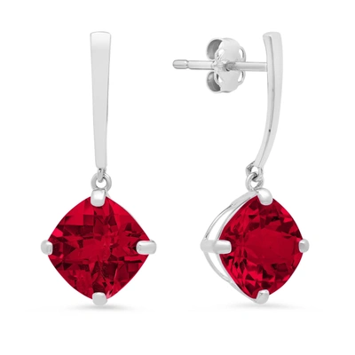 Max + Stone 14k White Gold Solitaire Cushion-cut Gemstone Drop Earrings (8mm) In Silver