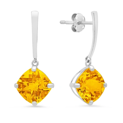 Max + Stone 14k White Gold Solitaire Cushion-cut Gemstone Drop Earrings (8mm) In Yellow