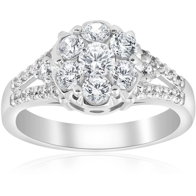 Pompeii3 1 Ct Diamond Halo Engagement Ring 10k White Gold Round Brilliant Cut Pave In Multi