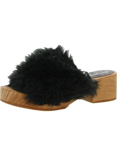 Free People Womens Faux Fur Wood Slide Sandals In Black