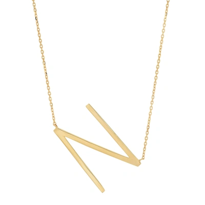 Max + Stone 10k Solid Yellow Gold Large Sideways Block Letter Initial With Extendable Cable Chain, 16 To 18 Inch