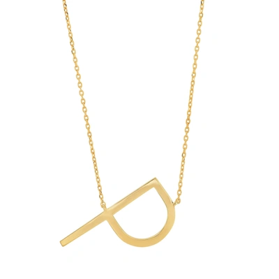 Max + Stone 10k Solid Yellow Gold Large Sideways Block Letter Initial With Extendable Cable Chain, 16 To 18 Inch In White